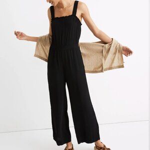 Madewell Smocked Tank Jumpsuit, Black, Size 6